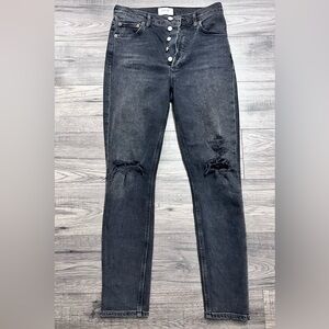 AGOLDE NICO Black High-Rise Distressed Cotton Button-Fly Denim Jeans Womens 26